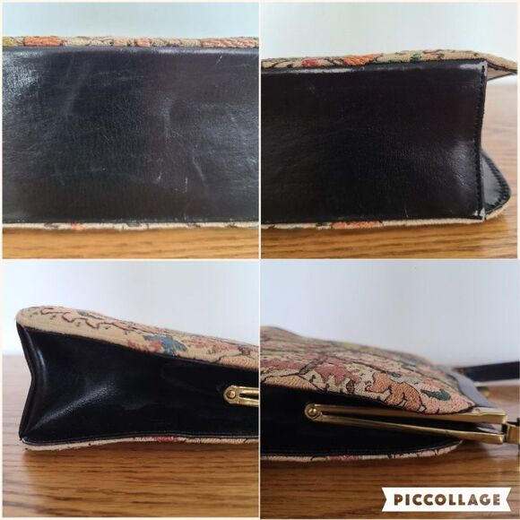 Vintage Floral Carpetbag Tapestry Needlepoint Embroidered Clasp Purse With Strap - Picture 14 of 15